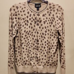 Lands' End Tan and Brown Knit Cardigan Sweater